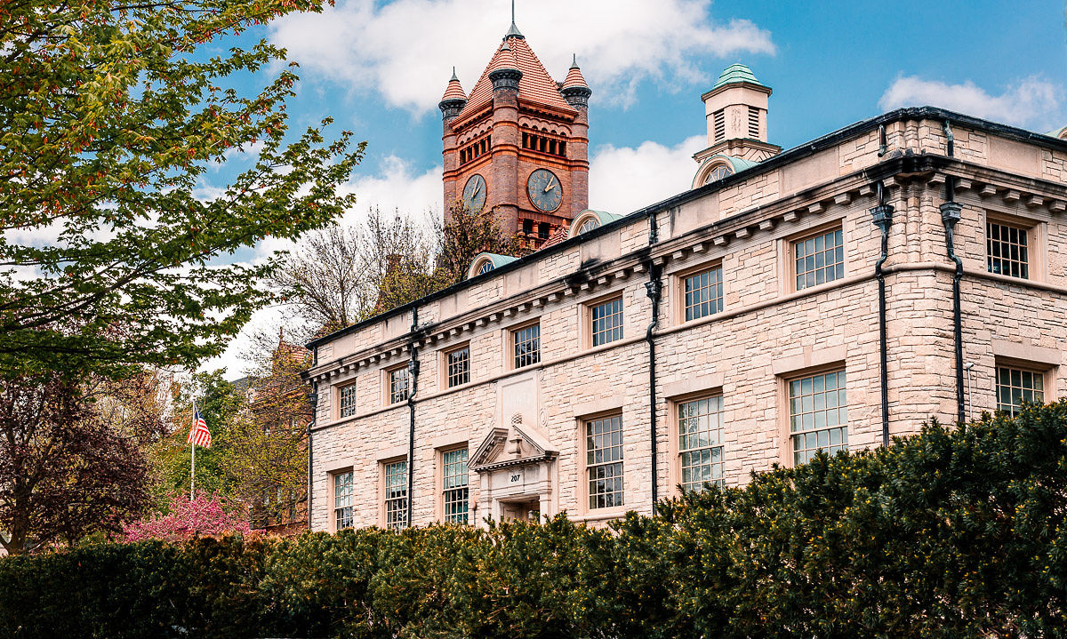 Historic Paulson Wealth office with the DuPage County courthouse clock tower