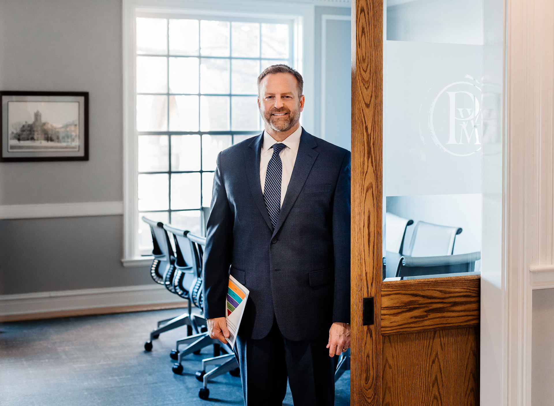 Nathan Paulson at the office entrance